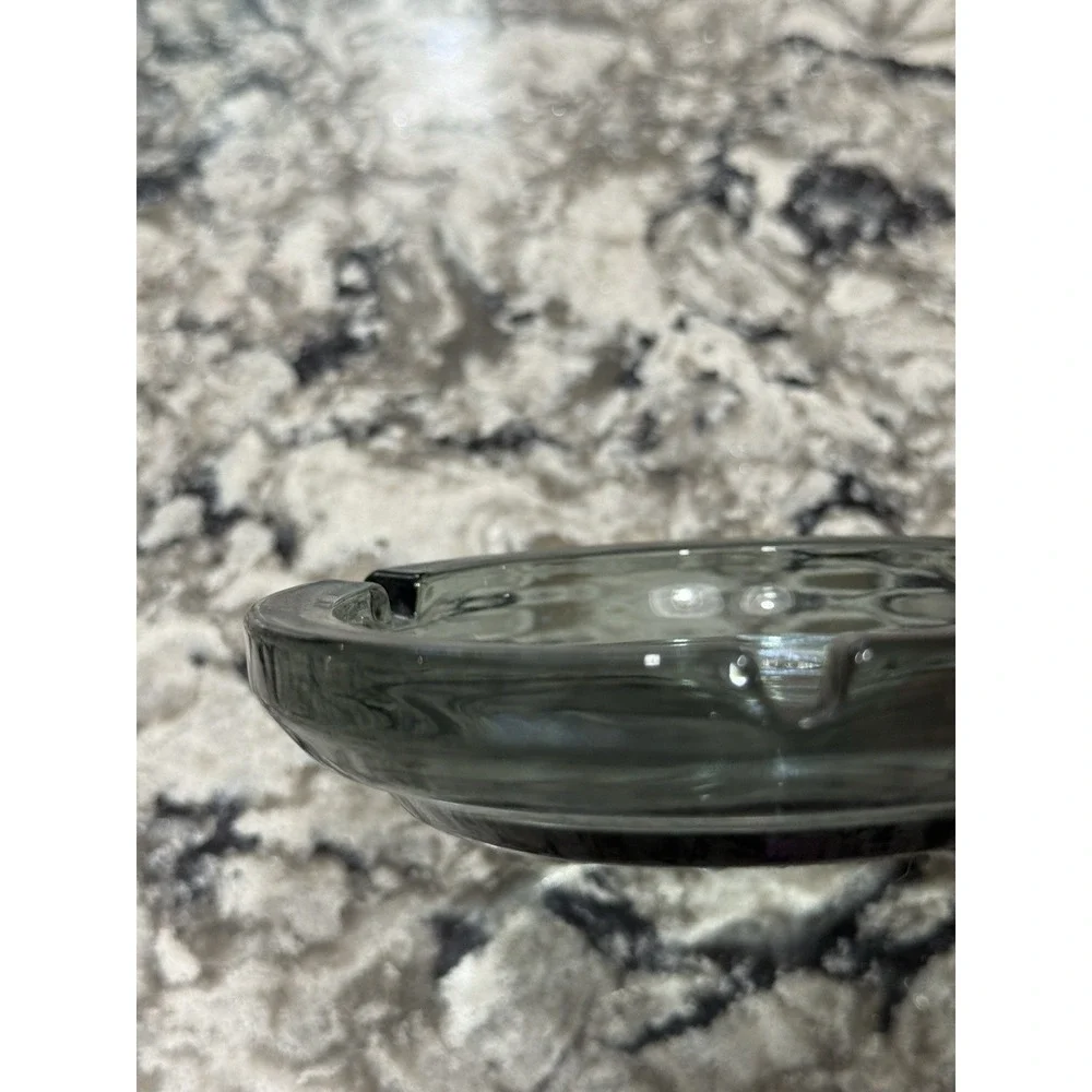 Vintage Smoky Gray Round Glass Ashtray 3 Slot 4.5